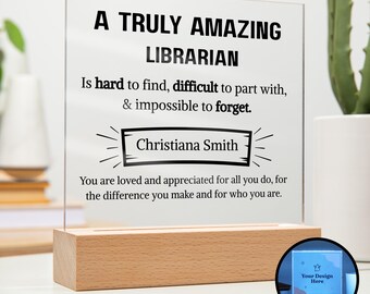 Placa acrílica cuadrada personalizada de agradecimiento al bibliotecario, regalo para bibliotecario, bibliotecario escolar, Navidad para bibliotecarios, agradecimiento al bibliotecario