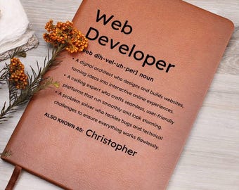 パーソナライズされた Web 開発者の定義レザー ジャーナル、Web 開発者へのギフト、コーダーへのクリスマス ギフト、プログラマー向けのパーソナライズされたジャーナル