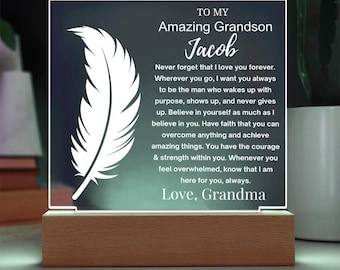 Personalized Grandson Gift Acrylic Sign, Birthday or Christmas Gift for Grandson from Grandma, Graduation Keepsake from Grandparents