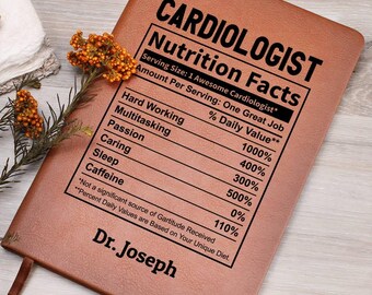 Diário de couro personalizado com informações nutricionais para cardiologistas, presente para cardiologistas, presente de Natal para cardiologia, cardiologista | Presente para cirurgião cardíaco