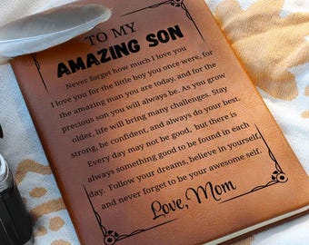 Personalized Son Gift Vegan Leather Journal, Gift from Mom, Son Birthday, Christmas, Wedding Gift, Gift from Dad To Son, Graduation Gift