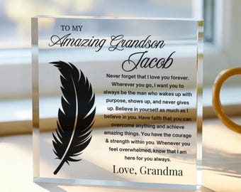 To My Grandson Personalized Acrylic Plaque, Gift from Grandma or Grandpa, Birthday Gift, Christmas Gift for Grandson, Gift From Grandmother