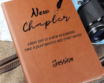 New Chapter Personalized Leather Journal – Retirement Gifts, New Beginnings, Graduation Gift, Coworker Farewell, Colleague Going Away Gift