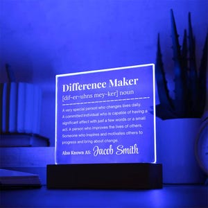 Placa acrílica personalizada "Marcador de la Diferencia", regalo para mentor, reconocimiento de liderazgo, regalo de jubilación para compañeros de trabajo, regalo para trabajador social imagen 4