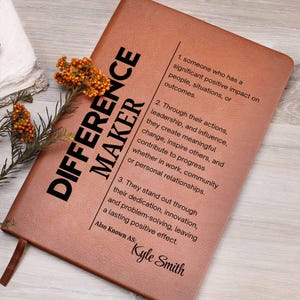Difference Maker Personalized Vegan Leather Journal, Mentor Gift, Boss Appreciation, Coworker Gift, Employee Retirement Gift,Leadership Gift image 6