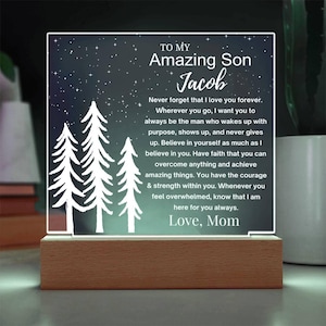 Son Personalized Gift Acrylic LED Plaque, Gift from Mom, Dad To Son Gift, Son Birthday Gift, Son Graduation Gift, Son Christmas Gift