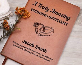 Wedding Officiant Personalized Leather Journal, Ceremony Thank You Gift Officiant, Officiant Book, Weeding Gift for Pastor