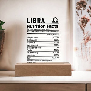 Datos nutricionales de Libra Placa LED acrílica para el regalo del zodíaco amigo de Libra, regalo de cumpleaños del zodíaco para ella, regalo de Navidad zodiaco Signo de estrella de Libra