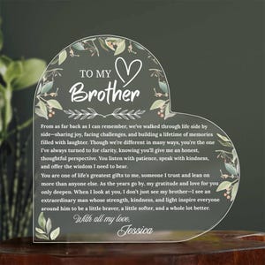 To My Brother Gift Personalized Heart Acrylic Plaque, Custom Gift from Sister, Brother Birthday Christmas Gift, Wedding Gift for Brother