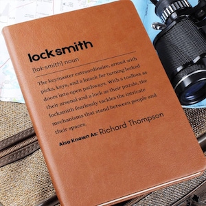 Personalized Locksmith Definition Vegan leather Journal, Gift for locksmith, Locksmith Christmas Gift, Appreciation Gift, Locksmithing gifts