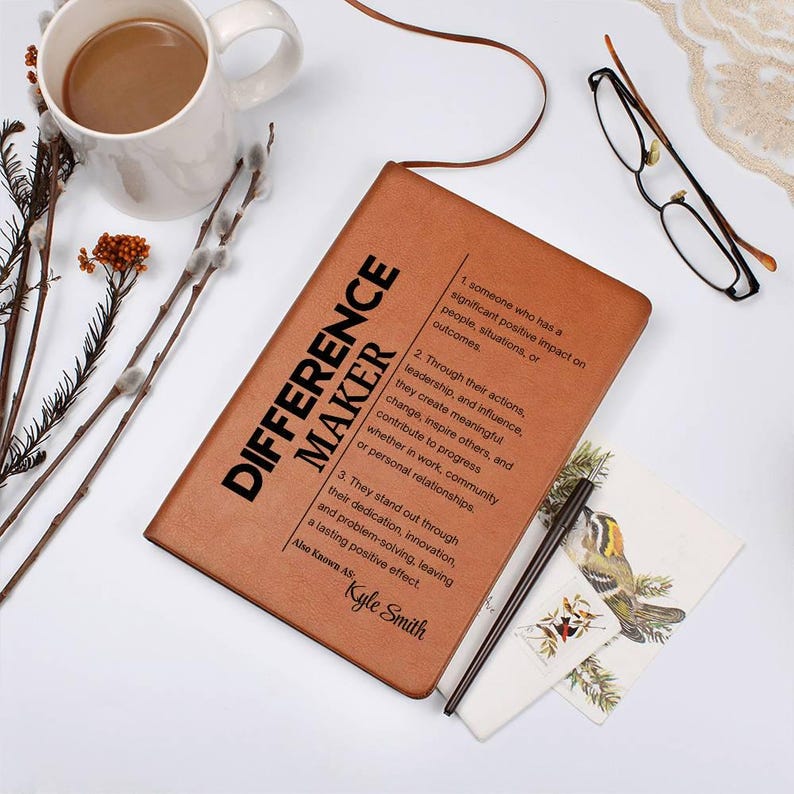 Difference Maker Personalized Vegan Leather Journal, Mentor Gift, Boss Appreciation, Coworker Gift, Employee Retirement Gift,Leadership Gift image 7