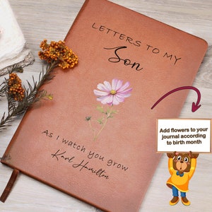 Cartas a mi hijo Flor del mes de nacimiento Diario personalizado, Regalo para nueva mamá, mamá para ser ideas de regalos, Mientras te veo crecer, diario de embarazo