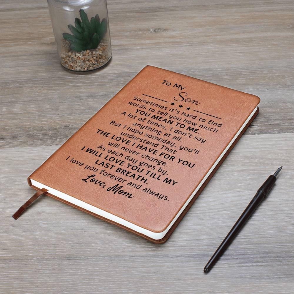 Mom to Son Personalized Vegan Leather Journal, Son Birthday Gift, Graduation gift for son from mom, Son Christmas gift, From Dad to Son Gift