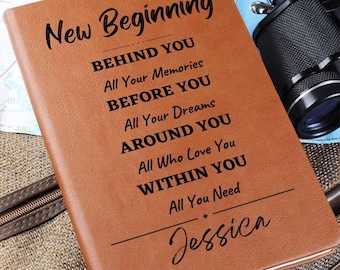 New Beginning Personalized Leather Journal, Retirement Journal, New Chapter Gift, Graduation Gift|Coworker Farewell, Going Away Gift|New Job