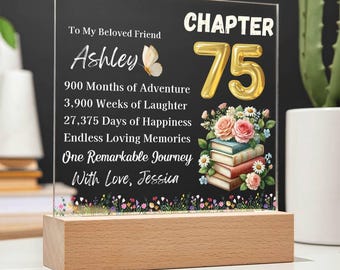 Personalized 75th Birthday Gift Acrylic Plaque With LED Base, Woman 75th Birthday, Turning 75 Gift, Friend 75th, Seventy Five Birthday gifts