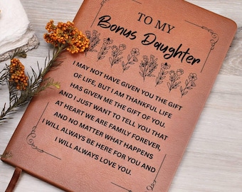 Personalized Bonus Daughter Gift Leather Journal, Gift from Stepmom, Custom Stepdaughter Notebook, Gift for Second Daughter, Christmas Gift
