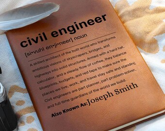 Civil Engineer Gift Personalized Definition Leather Journal, Gift for Civil Engineer, Civil Engineer Christmas, Engineering Graduation Gifts