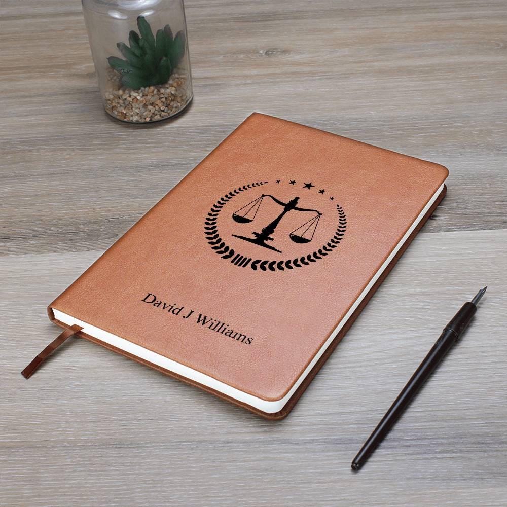 Lawyer Personalized Vegan Leather Journal, Law Graduate Gift, New Lawyer Gift, Scale of Justice, Law Student Journal, Lawyer Birthday Gifts