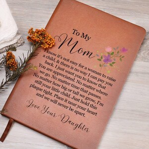 To My Mom Floral Personalized Leather Journal, Mother's Day Gifts, Mom Gifts from Daughter, Mom Christmas, Mom Birthday Gifts, Son to Mother