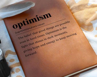 Optimism Definition Leather Journal, Wellness Journal, Self Care Journal, Gratitude Journal, Mindfulness, Reflection & Manifestation Journal