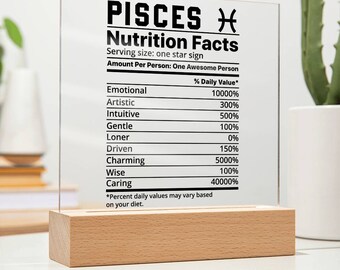 Informazioni nutrizionali sui Pesci Targa LED acrilica per il regalo zodiacale dell'amico Pesci, regalo di compleanno zodiacale per lei, stella Pesci dello zodiaco regalo di Natale