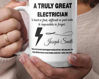 Personalized Electrician Mug, Color Accent Coffee Mug, Best Gift for Electrical Engineer, Appreciation, Retirement, Thank You Gift