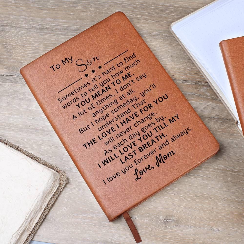 Mom to Son Personalized Vegan Leather Journal, Son Birthday Gift, Graduation gift for son from mom, Son Christmas gift, From Dad to Son Gift
