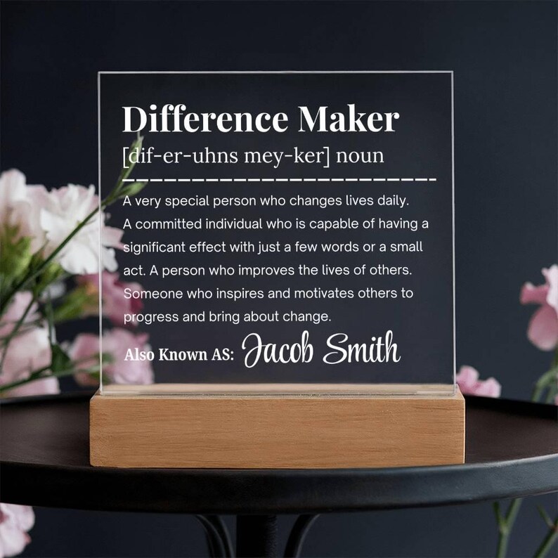 Placa acrílica personalizada "Marcador de la Diferencia", regalo para mentor, reconocimiento de liderazgo, regalo de jubilación para compañeros de trabajo, regalo para trabajador social imagen 2