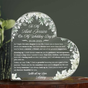 To My Aunt on My Wedding Day Personalized Acrylic Plaque, Gift from Bride To Aunt, Gift from Groom, Aunt Wedding Keepsake Gift