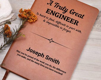 Personalized Engineer Gift, Mechanical, Civil, Electrical, Chemical or Software Engineer Graduation, Appreciation, Vegan Leather Journal