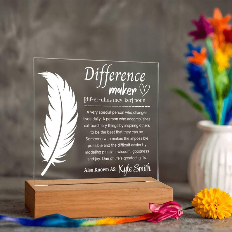 Verschilmaker gepersonaliseerde acrylplaat, waardering mentor, geschenken werknemer, teamleider bedankje, geschenken personeel, cadeau voor coach afbeelding 9