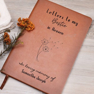 Cartas a mi Bestie en el cielo Vegan Leather Journal, en memoria amorosa, regalo de simpatía, regalo de duelo, diario conmemorativo de duelo, mejor amigo