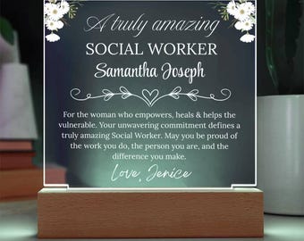 Personalized Social Worker Gift Acrylic Plaque With LED Base, School Social Worker Gift, Social Work Month Gift, Appreciation Gift