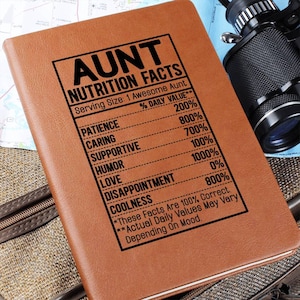 Aunt nutrition facts Leather Journal, Gift for aunt, Auntie Gifts, Aunt Birthday Gift, Aunt Christmas Gifts from niece, Best Aunt Gifts idea