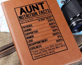 Aunt nutrition facts Leather Journal, Gift for aunt, Auntie Gifts, Aunt Birthday Gift, Aunt Christmas Gifts from niece, Best Aunt Gifts idea
