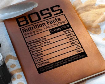 Boss Nutrition Facts Leather journal, Gift for Boss, Boss Christmas Gift, Boss Birthday Gift, Manager Gifts, Funny Boss Gift|Boss Retirement