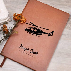 Personalized Leather Helicopter Pilot Journal – Custom Aviation Log Book Gift for Flight Training, Flight School Graduation