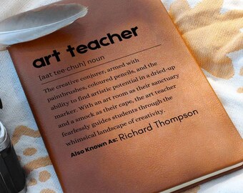Diario de cuero personalizado con definición de profesor de arte, regalo para profesor de arte, regalo de regreso a clases, cuaderno de agradecimiento para profesor de arte, Navidad
