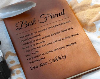 Personalized Best Friend Gift Vegan Leather Journal, Bestie Gifts,  Friendship Notebook, Birthday Gift for Friend, Christmas Gift for Sister