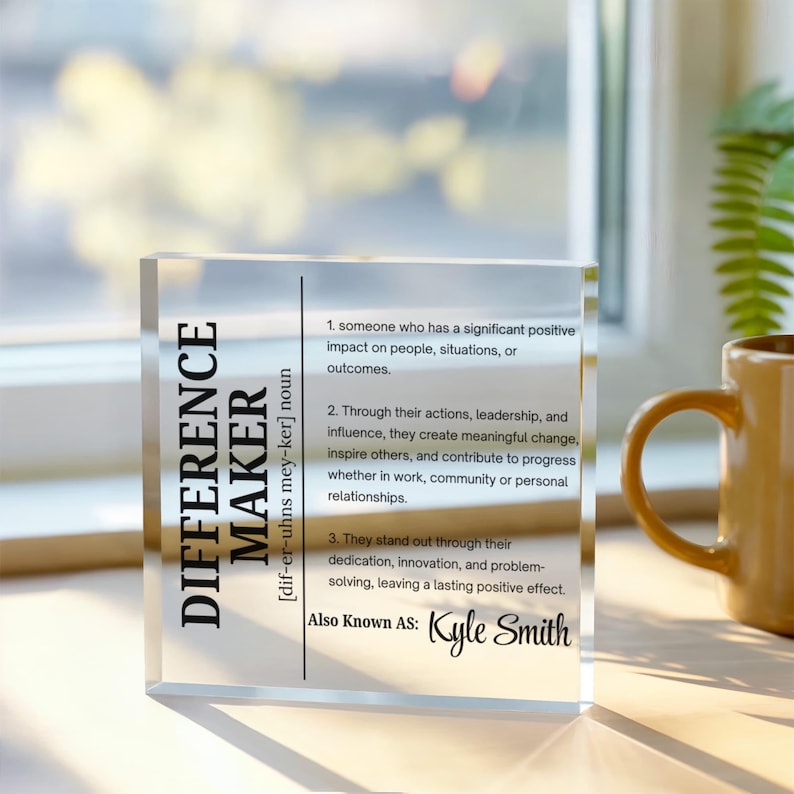 Difference Maker Personalized Acrylic Block Plaque, Mentor Gift, Leader Appreciation, Thank You Gift for Coworker, Employee Retirement Gifts image 1