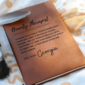 Beauty Therapist personalized Leather Journal, Gift for Beauty Therapist, Cosmetology Gift, Gift for Esthetician, Beautician Thank you gifts