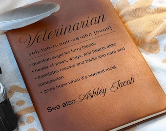 Dierenarts cadeau gepersonaliseerd veganistisch lederen dagboek, dierenarts bedankje, dierenarts technische waardering, cadeau voor dierenarts, cadeau dierenarts