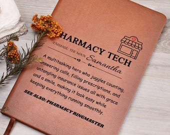 Personalized Pharmacy Tech Definition Leather Journal, Gifts for Pharmacist, Pharmacy Student Graduation Gift, New Pharmacist, Pharmacy Week