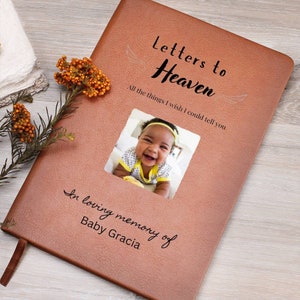 Cartas al cielo Diario de cuero vegano personalizable, regalo de pérdida de bebé, regalo de pérdida de embarazo, regalo de aborto espontáneo, pérdida de hija, duelo