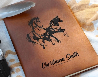 Gepersonaliseerde lederen paardendagboek – aangepast ruiternotitieboekje cadeau voor paardenliefhebber, ruiter, trainer, rancher, cadeaus cowgirl