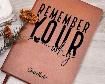 Diario de cuero personalizado Remember Your Why, diario de gratitud diario para mujer, regalo de diario de atención plena para ella, diario de manifestación