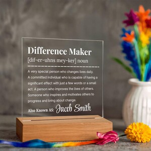 Placa acrílica personalizada "Marcador de la Diferencia", regalo para mentor, reconocimiento de liderazgo, regalo de jubilación para compañeros de trabajo, regalo para trabajador social imagen 9