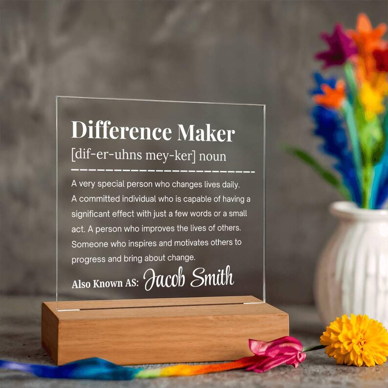 Placa acrílica personalizada "Marcador de la Diferencia", regalo para mentor, reconocimiento de liderazgo, regalo de jubilación para compañeros de trabajo, regalo para trabajador social imagen 9