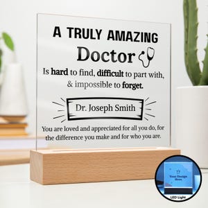 Doctor Appreciation Personalized Acrylic Plaque, Gift for Doctor, Dr Thank You Gifts, Doctor Retirement, New Doctor, Doctor Christmas Gifts