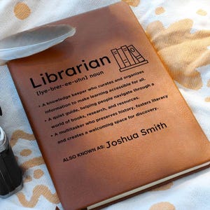 Definición de bibliotecario Diario de cuero personalizado, regalos para liberianos, regalos para trabajadores de bibliotecas, diario liberiano, agradecimiento a los liberianos escolares